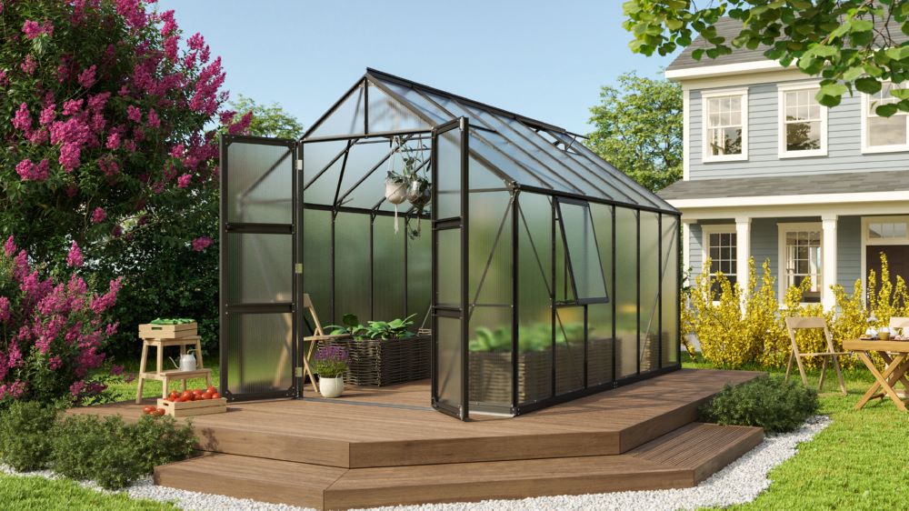 Produktbild Vitavia Gewächshaus mit Doppelschwingtüren Olymp 9900 HKP 6 mm schwarz bild 2