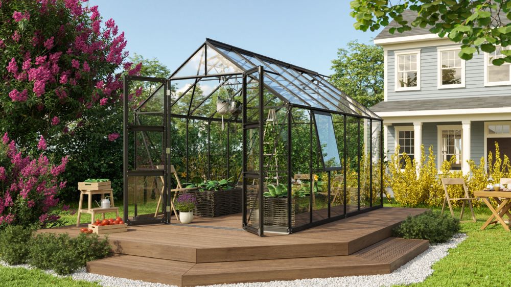 Produktbild Vitavia Gewächshaus mit Doppelschwingtüren Olymp 9900 ESG 3 mm schwarz bild 2