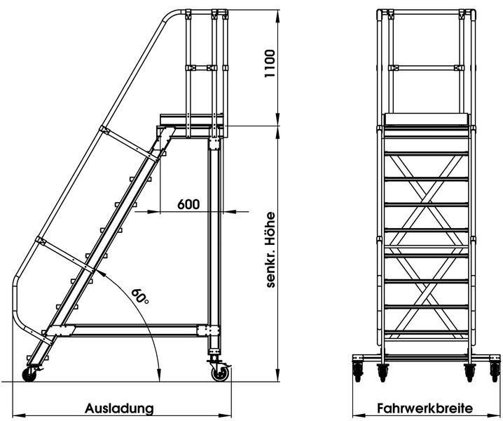 Produktbild Günzburger Aluminium Plattformtreppe fahrbar 60 Grad 7 Stufen 800 mm breit bild 3