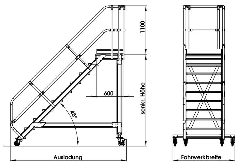 Produktbild Günzburger Aluminium Plattformtreppe fahrbar 45 Grad 19 Stufen 600 mm breit bild 3
