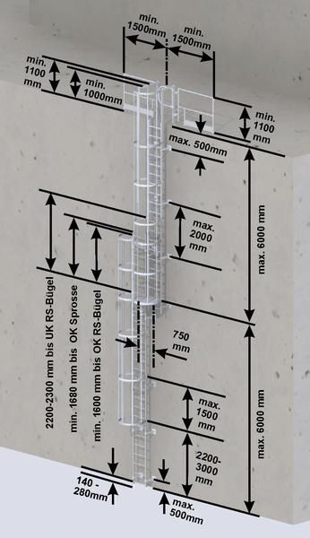 Produktbild Günzburger Einzügige Steigleiter mit Rückenschutz Steighöhe 5,60 Meter Alu blank bild 5