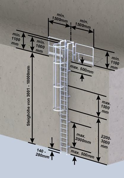 Produktbild Günzburger Einzügige Steigleiter mit Rückenschutz Steighöhe 7,28 m Alu blank bild 7