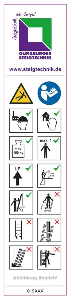 Produktbild Günzburger Hinweis Aufkleber für Sprossen Anlegeleiter unter 3 m