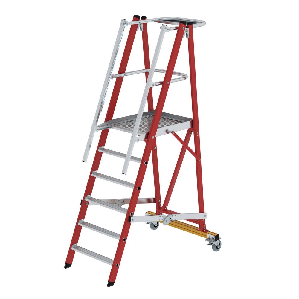 Produktbild Günzburger Plattformleiter 6 Stufen klappbar fahrbar mit GFK Handlauf