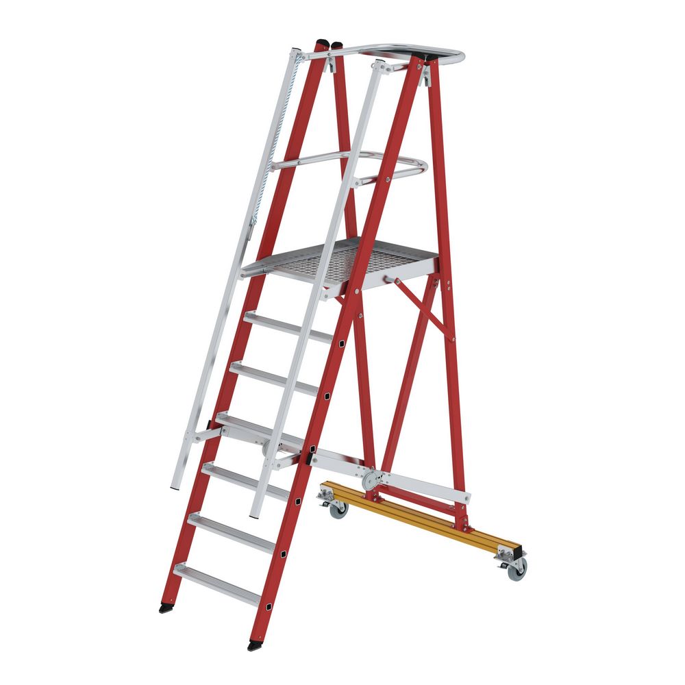 Produktbild Günzburger Plattformleiter 7 Stufen klappbar und fahrbar mit GFK Handlauf