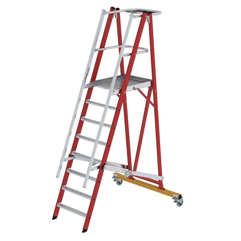 Produktbild Günzburger Plattformleiter 8 Stufen klappbar fahrbar mit GFK Handlauf