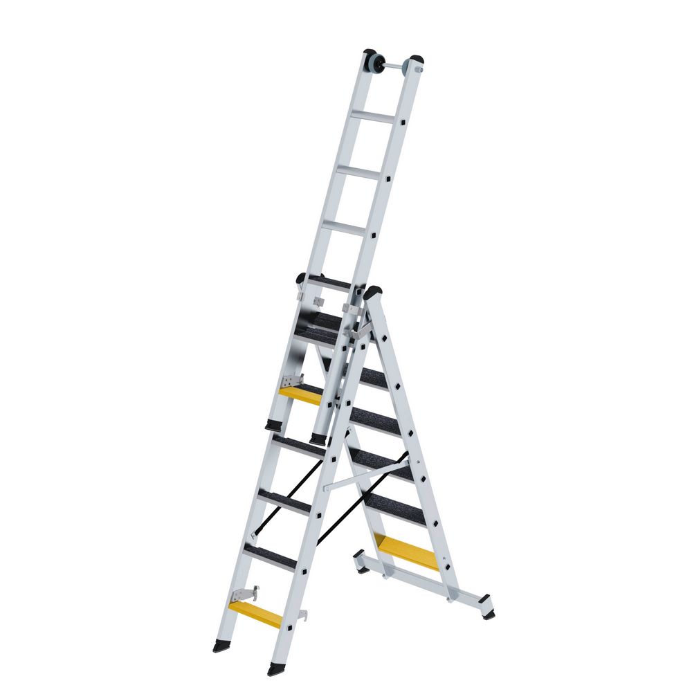 Produktbild Günzburger Stufen Mehrzweckleiter 3 teilig mit nivello Traverse clip step R13 3x6 Stufen
