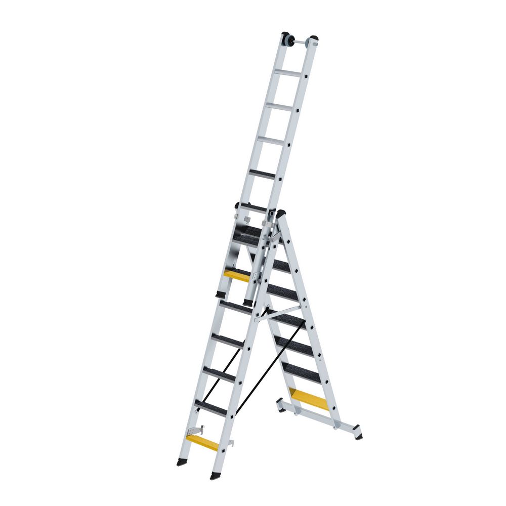 Produktbild Günzburger Stufen Mehrzweckleiter 3 teilig mit nivello Traverse clip step R13 3x7 Stufen