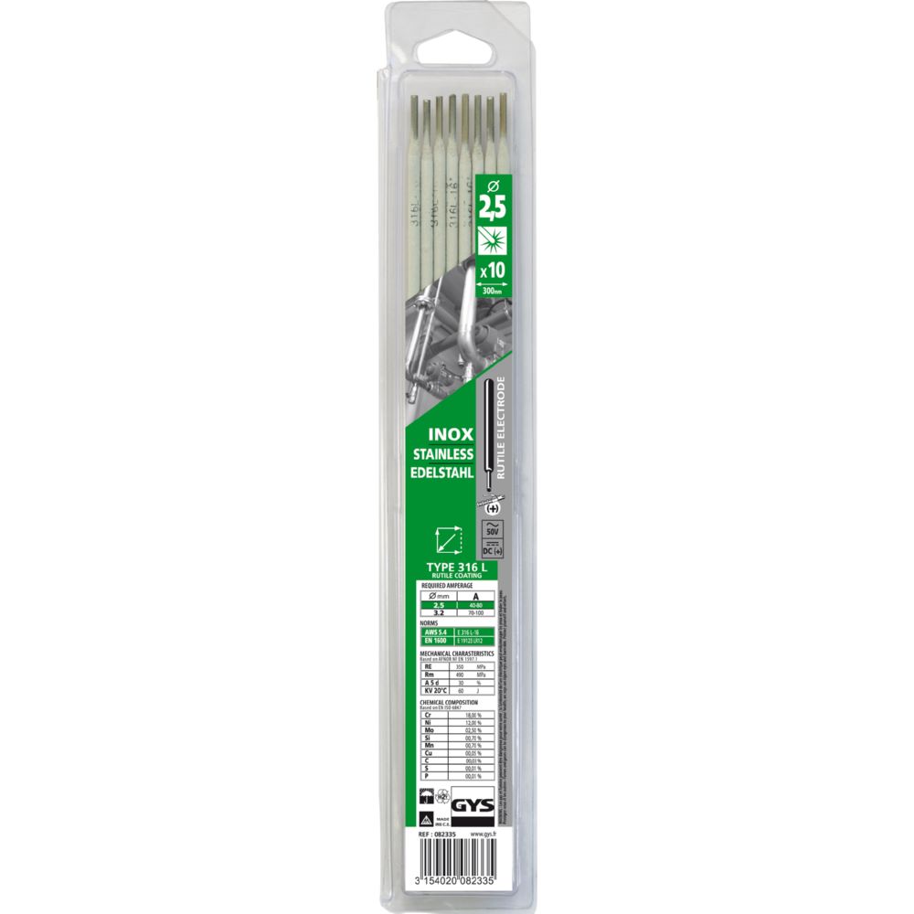 Produktbild Gys Elektroden Edelstahl 316L 2,5 x 300 mm Pack mit 10 Stück