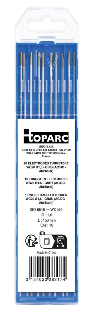 Produktbild Gys 10 Wolfram Elektroden WC20 Durchmesser 1,6mm Grau AC/DC Alu/Stahl