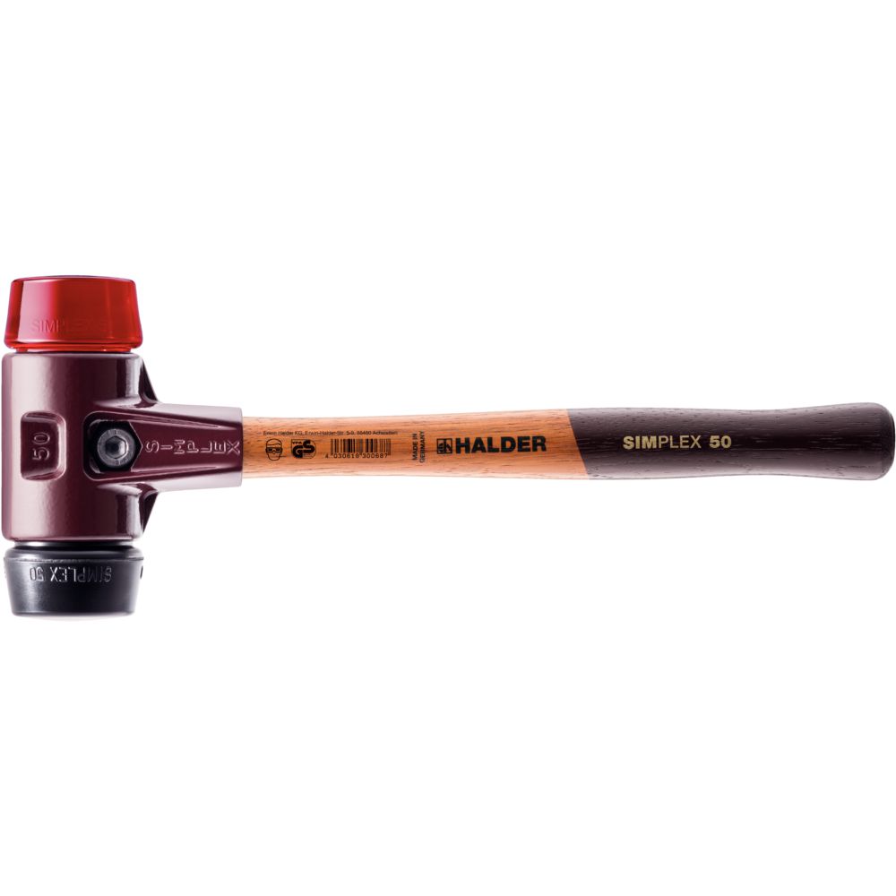 Produktbild SIMPLEX-Schonhammer, Gummikomposition / Plastik; mit Tempergussgehäuse und hochwertigem Holzstiel | D=50 mm | 3026.050 bild 1