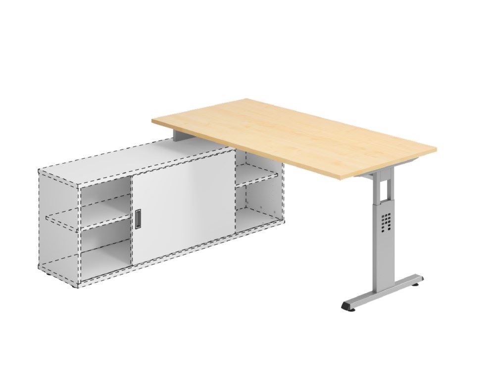 Produktbild Hammerbacher Anbauschreibtisch T-Fuß 160 x 80 cm Ahorn / Silber