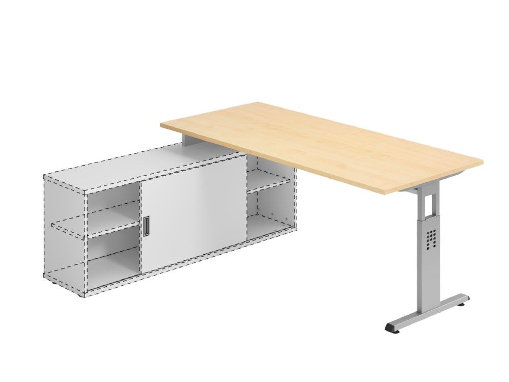 Produktbild Hammerbacher Anbauschreibtisch OSE19 T-Fuß 180 x 80 cm Ahorn / Silber