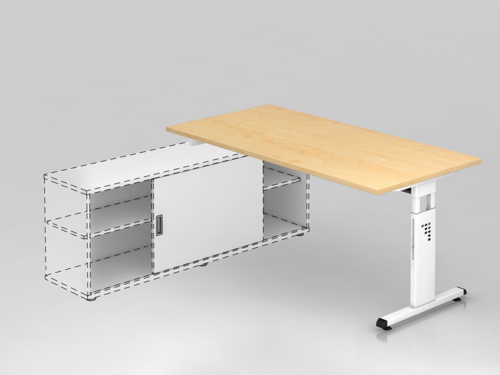 Produktbild Hammerbacher Anbauschreibtisch T Fuß 160 x 80 cm Ahorn Weiß