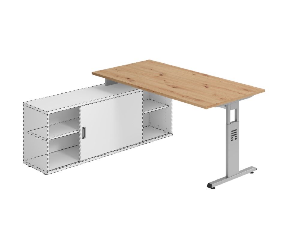 Produktbild Hammerbacher Anbauschreibtisch OSE16 T-Fuß 160 x 80 cm Asteiche / Silber