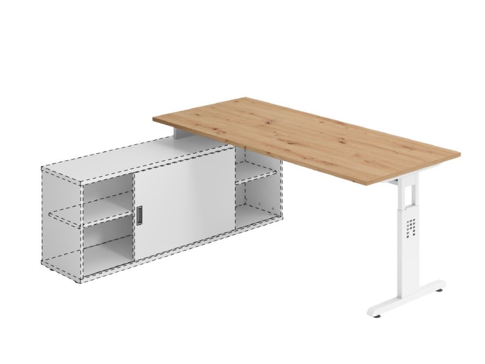 Produktbild Hammerbacher Anbauschreibtisch T-Fuß 180 x 80 cm Asteich / Weiß