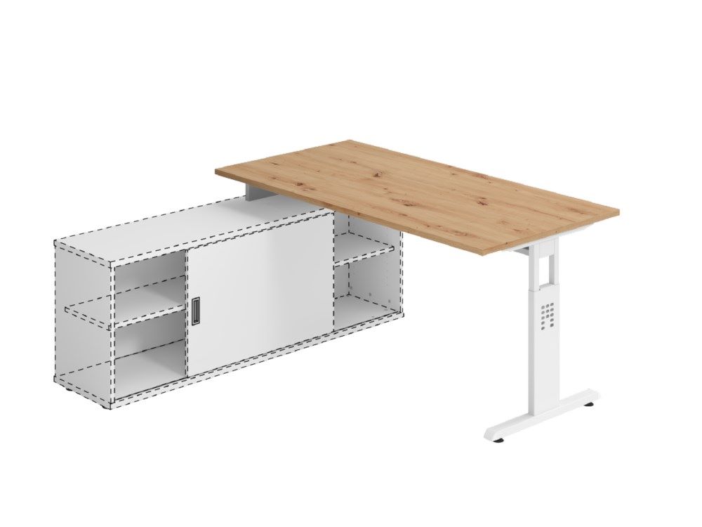 Produktbild Hammerbacher Anbauschreibtisch T-Fuß 160 x 80 cm Asteich / Weiß