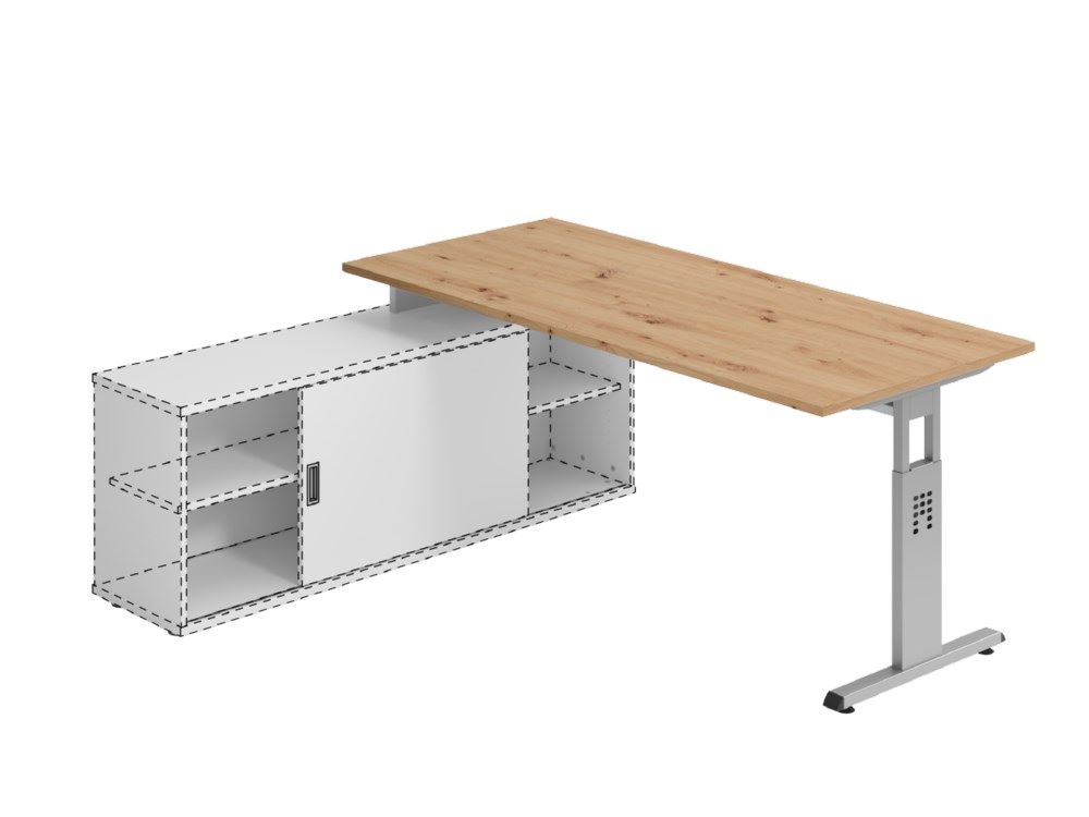 Produktbild Hammerbacher Anbauschreibtisch OSE19 T-Fuß 180 x 80 cm Asteiche / Silber