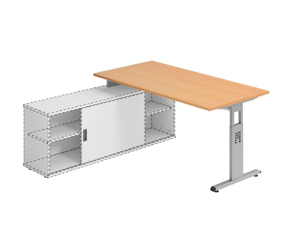 Produktbild Hammerbacher Anbauschreibtisch OSE16 T-Fuß 160 x 80 cm Buche / Silber