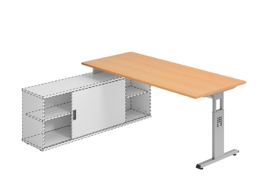 Produktbild Hammerbacher Anbauschreibtisch T-Fuß 180 x 80 cm Buche / Silber