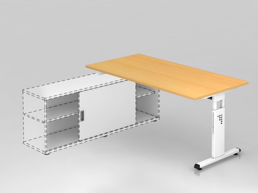 Produktbild Hammerbacher Anbauschreibtisch Buche T Fuß 160 x 80 cm