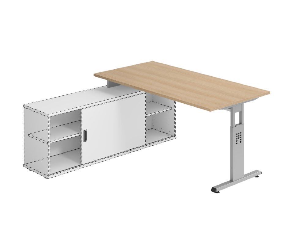 Produktbild Hammerbacher Anbauschreibtisch T-Fuß 160 x 80 cm Eiche / Silber