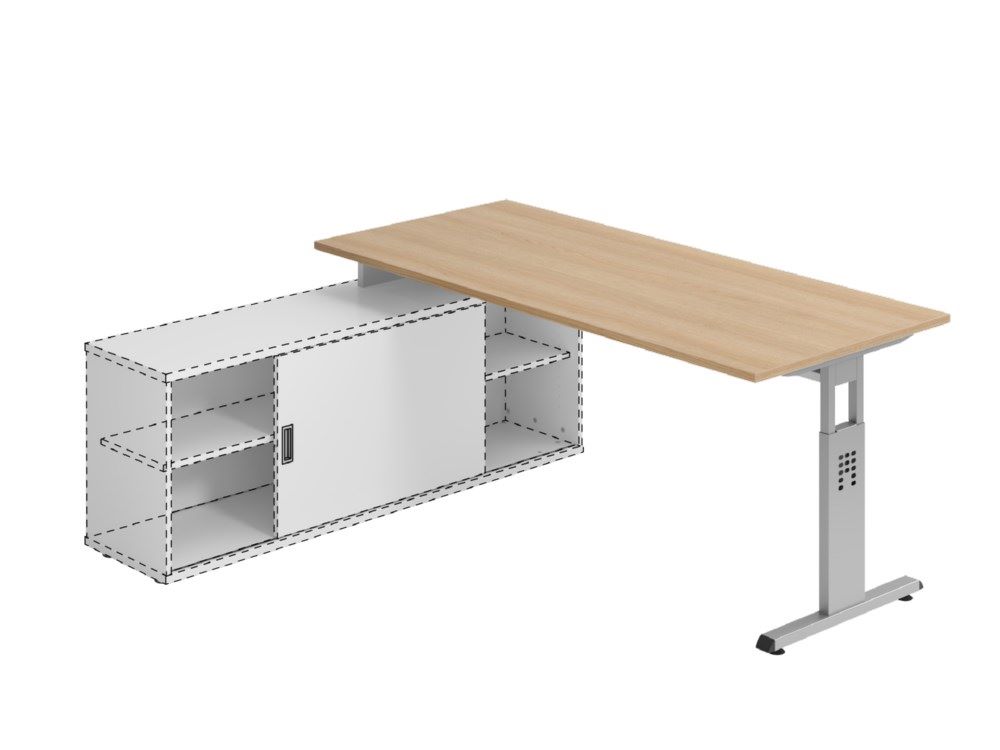 Produktbild Hammerbacher Anbauschreibtisch OSE19 T-Fuß 180 x 80 cm Eiche / Silber