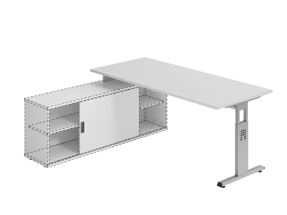 Produktbild Hammerbacher Anbauschreibtisch OSE19 T-Fuß 180 x 80 cm Grau / Silber