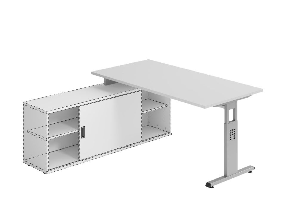 Produktbild Hammerbacher Anbauschreibtisch T-Fuß 160 x 80 cm Grau / Silber