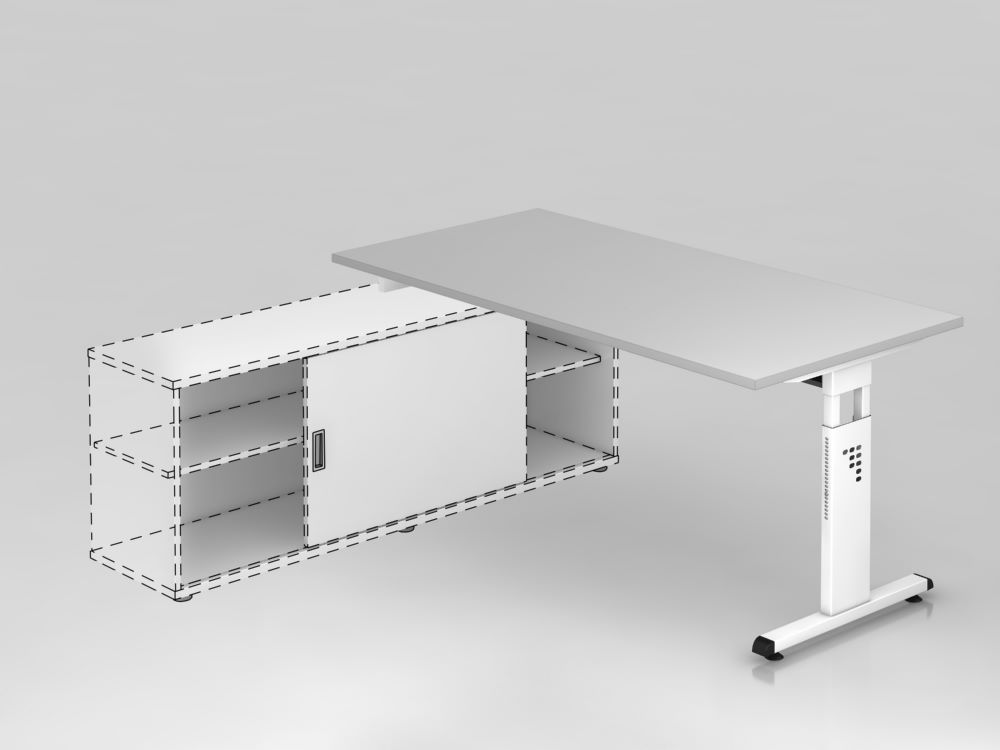 Produktbild Hammerbacher Anbauschreibtisch T Fuß 160 x 80 cm Grau Weiß