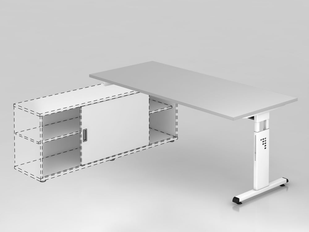 Produktbild Hammerbacher Anbauschreibtisch Grau mit T-Fuß 180 x 80 cm