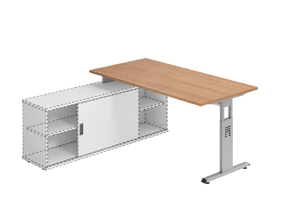 Produktbild Hammerbacher Anbauschreibtisch T-Fuß 160 x 80 cm Nussbaum / Silber