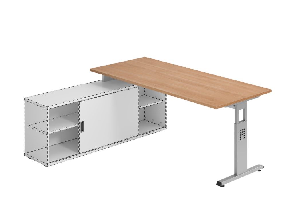 Produktbild Hammerbacher Anbauschreibtisch T-Fuß 180 x 80 cm Nussbaum / Silber