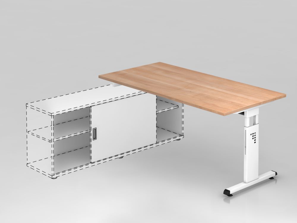 Produktbild Hammerbacher Anbauschreibtisch Nussbaum T Fuß 160 x 80 cm
