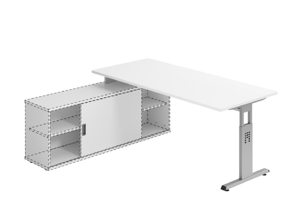 Produktbild Hammerbacher Anbauschreibtisch OSE19 T-Fuß 180 x 80 cm Weiß / Silber
