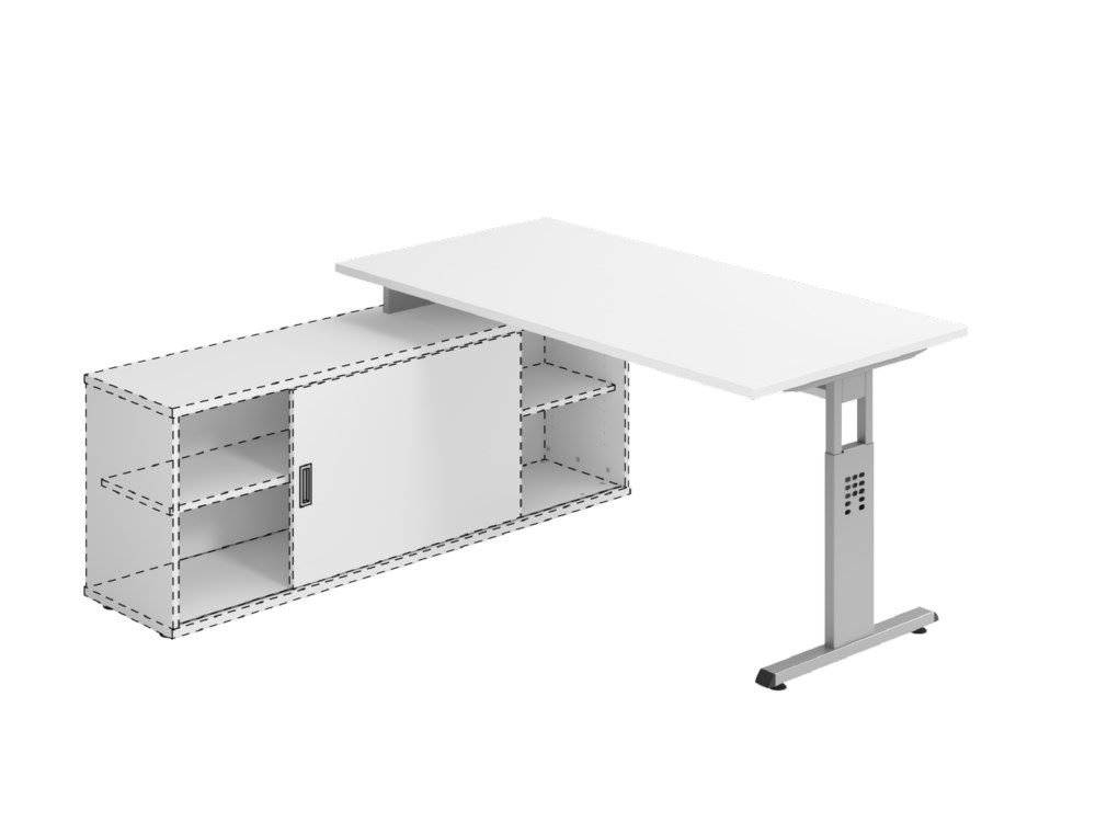 Produktbild Hammerbacher Anbauschreibtisch T-Fuß 160 x 80 cm Weiß / Silber