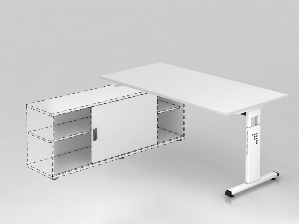 Produktbild Hammerbacher Anbauschreibtisch T Fuß Weiß 160 x 80 cm