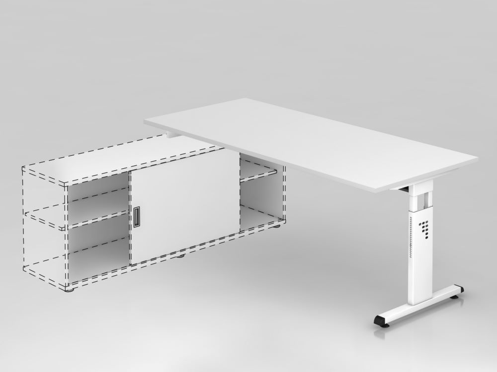 Produktbild Hammerbacher Anbauschreibtisch und T Fuß in der Farbe Weiß 180 x 80 cm