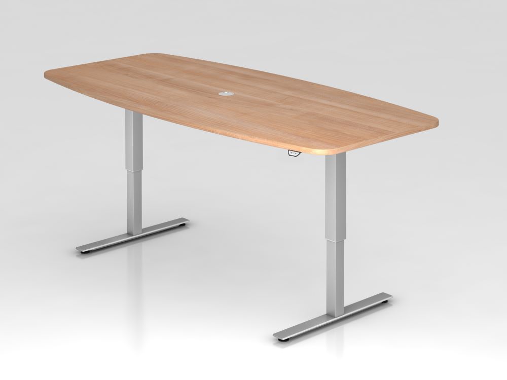 Produktbild Hammerbacher Konferenztisch in Nussbaum mit Tastschalter Höhe 71 bis 120 cm