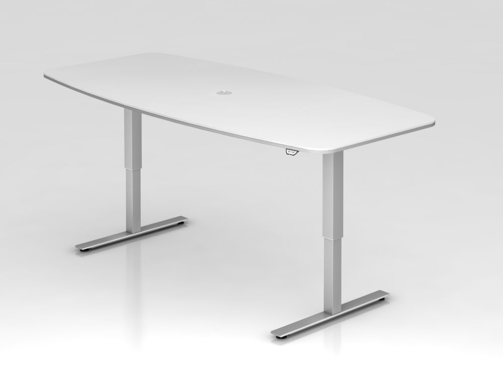 Produktbild Hammerbacher Konferenztisch in Weiß mit Tastschalter Höhe 71 bis 120 cm