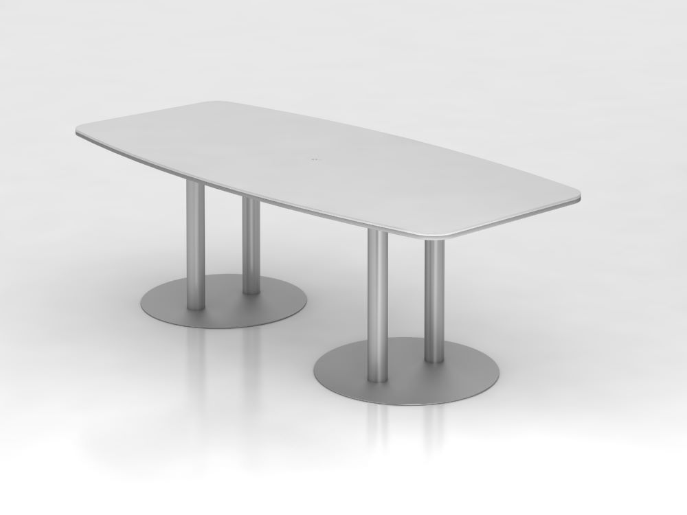 Produktbild Hammerbacher Konferenztisch Weiß 220 cm mit Säulenfuß Silber