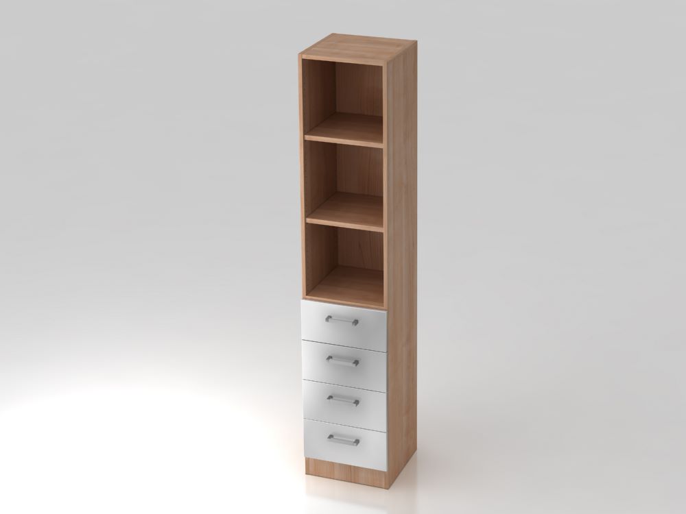 Produktbild Hammerbacher Regal 5OH in Nussbaum Silber 4 Schübe CE Höhe 200,4 cm