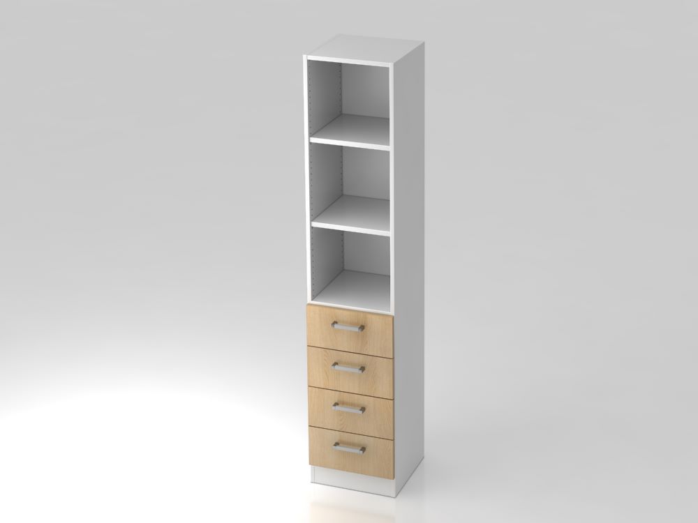 Produktbild Hammerbacher Regal 5OH 40,6 x 200,4 cm 4 Schübe CE Weiß Eiche