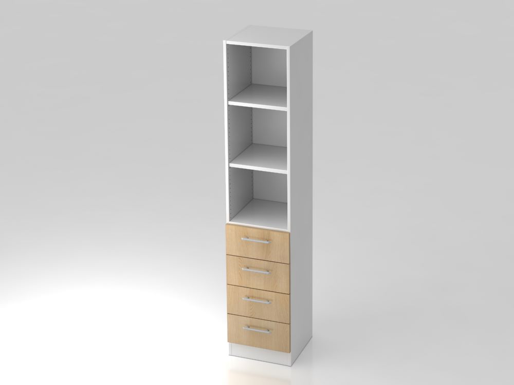 Produktbild Hammerbacher Regal 5OH 3 Fächer 4 Schübe Höhe 200,4 cm RE Weiß Eiche