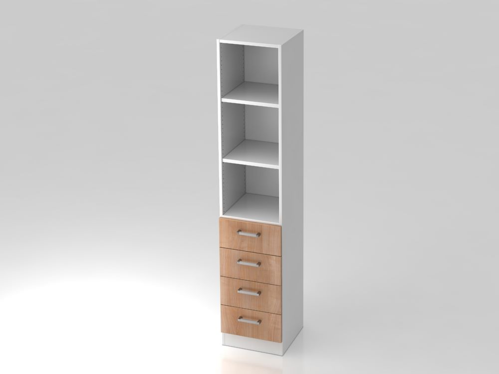 Produktbild Hammerbacher Regal 5OH 40,6 x 200,4 cm 4 Schübe CE Weiß Nussbaum