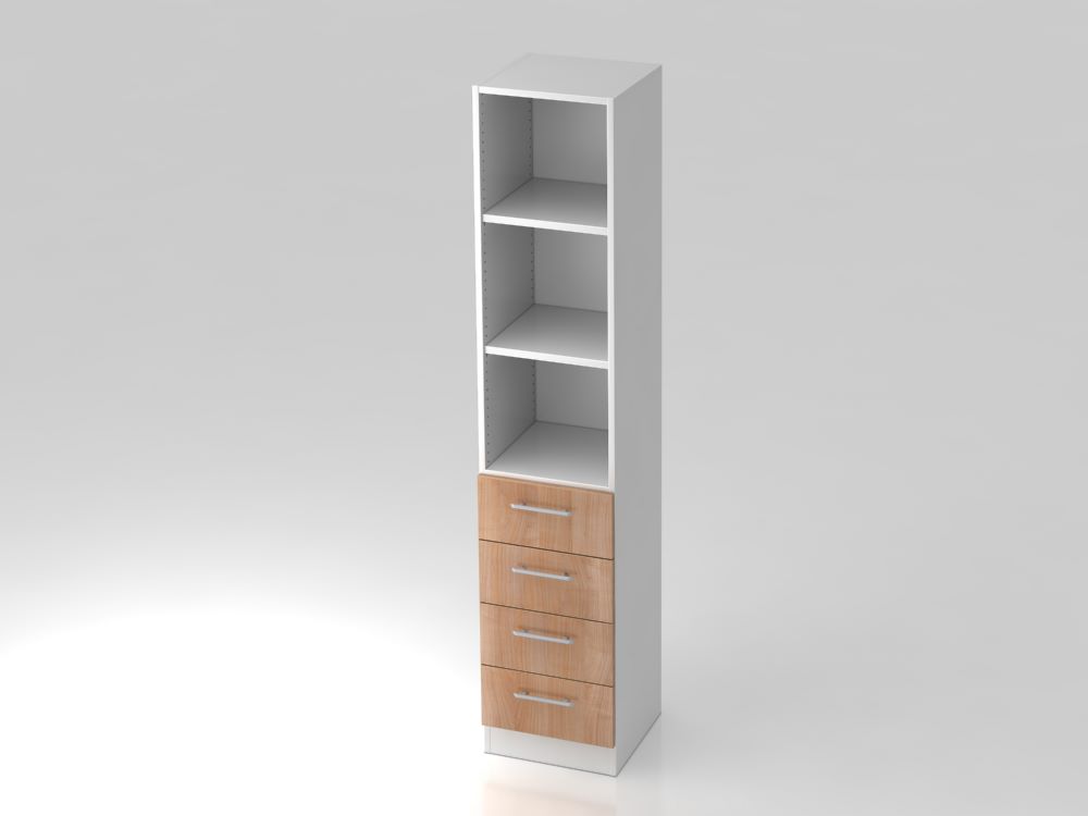 Produktbild Hammerbacher Regal 5OH 40,6 x 200,4 cm 4 Schübe RE Weiß Nussbaum