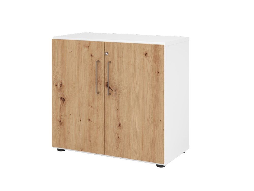 Produktbild Hammerbacher Regal mit Türen 2OH 928T2 Weiß / Asteiche B 80 x T 42 x H 74,6 cm