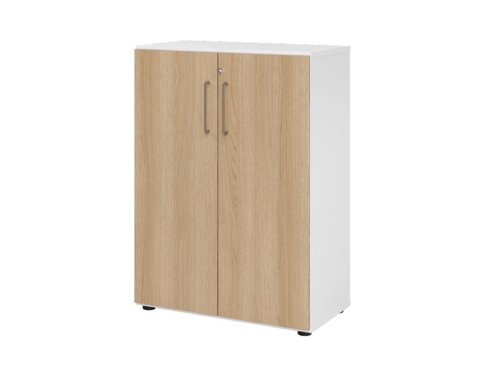 Produktbild Hammerbacher Regal mit Türen 3OH 938T3 Weiß / Eiche B 80 x T 42 x H 110 cm