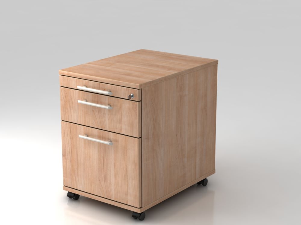 Produktbild Hammerbacher Bürowagen 58 cm 1 Schub und 1 Hängeregister RE Nussbaum