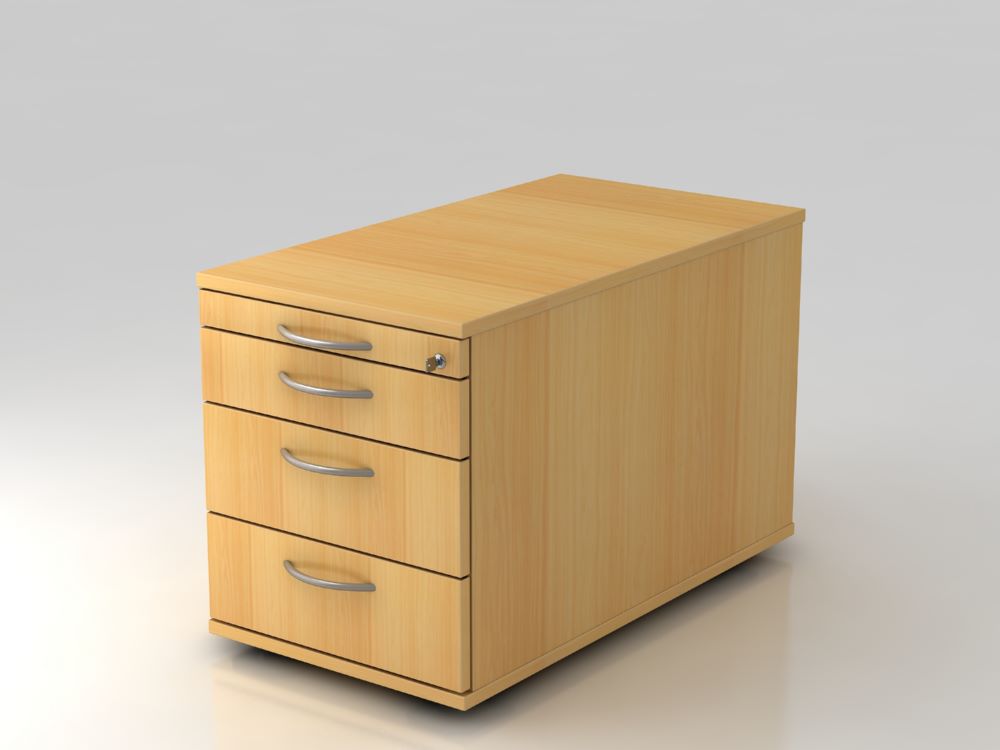 Produktbild Hammerbacher Bürowagen zum rollen 80 cm 3 Schubladen Schloss BM Buche